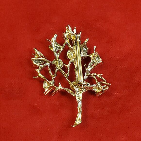 Vintage Tree of Life Family Tree Brooch Pin Costume Goldtone Rhinestones 2" - Picture 2 of 5